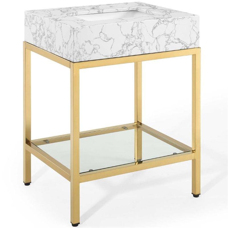 Kingsley 26" White and Gold Marble Bathroom Vanity