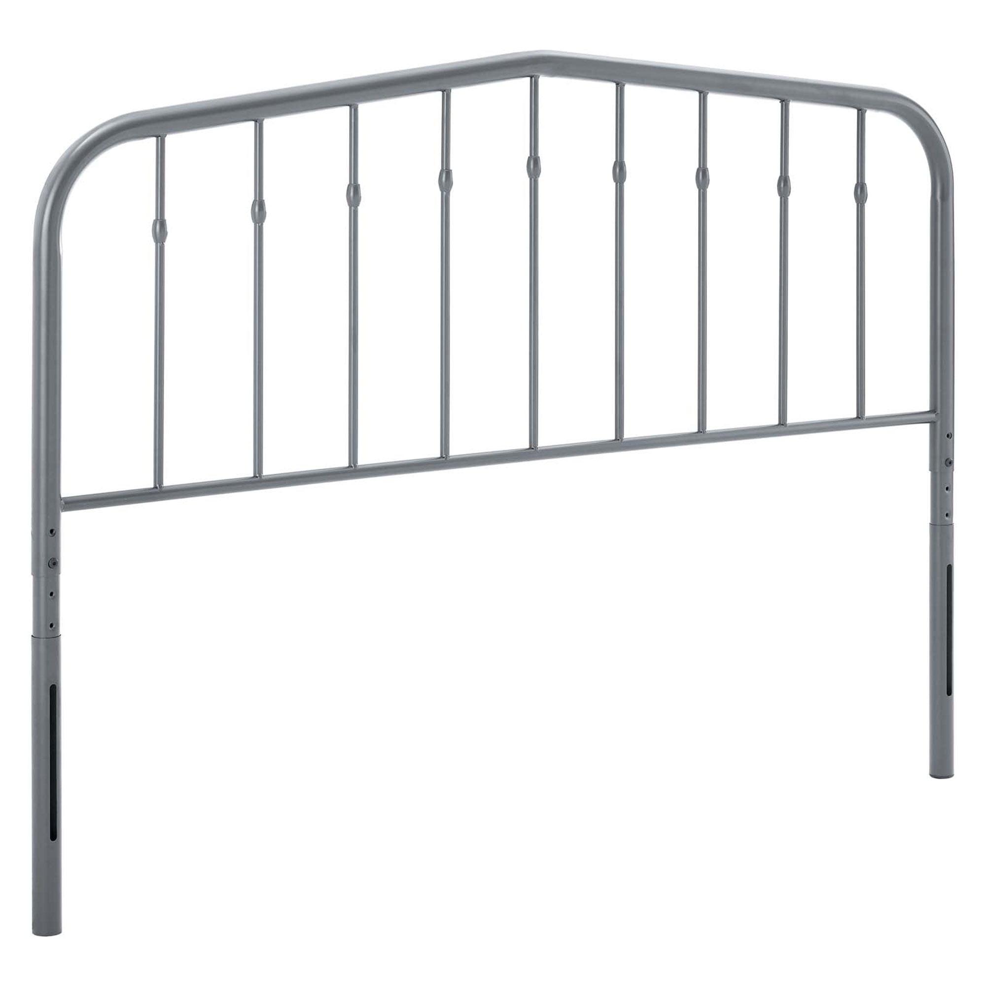 Gray Metal Queen Headboard with Adjustable Height