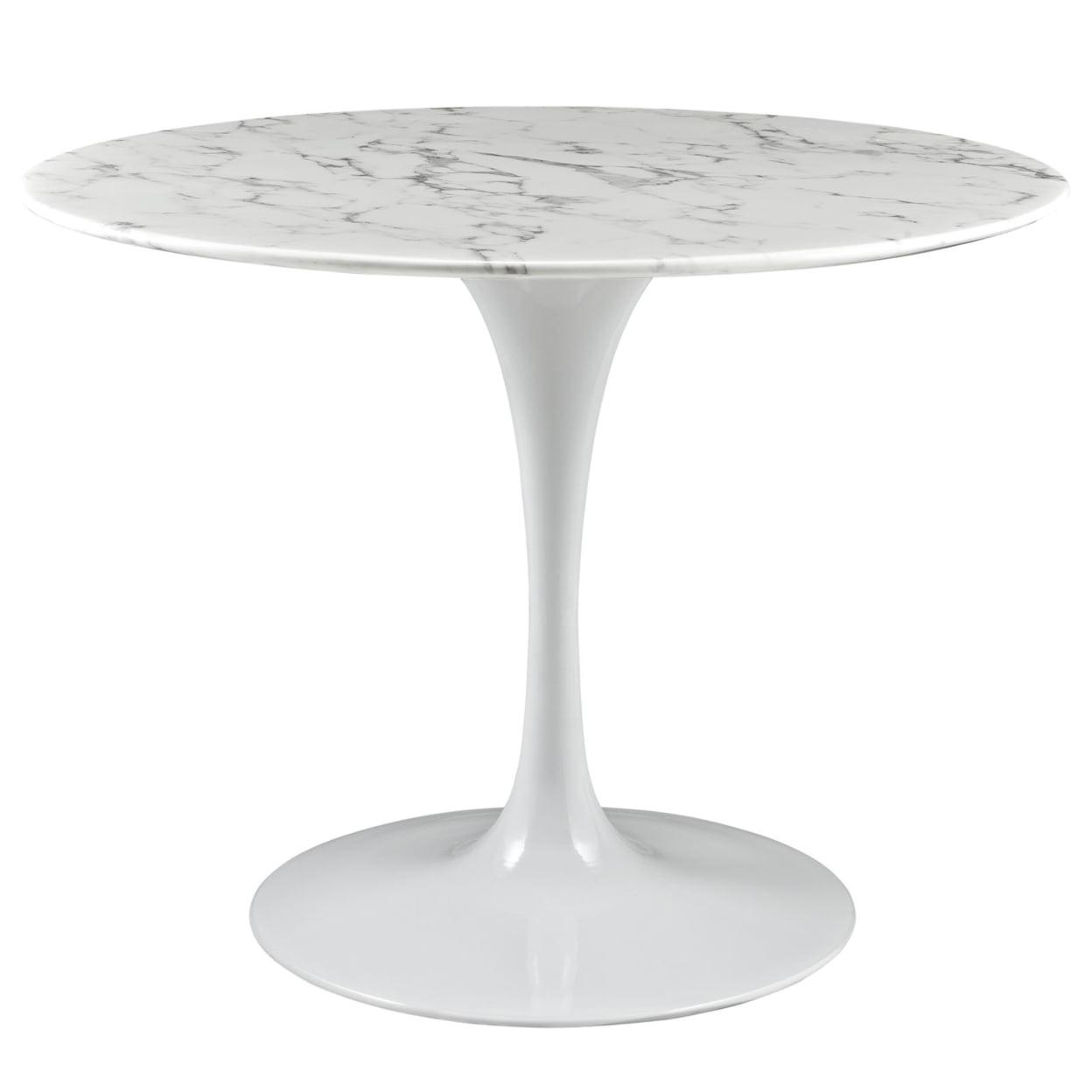 Elysian 40" White Round Marble and Wood Dining Table