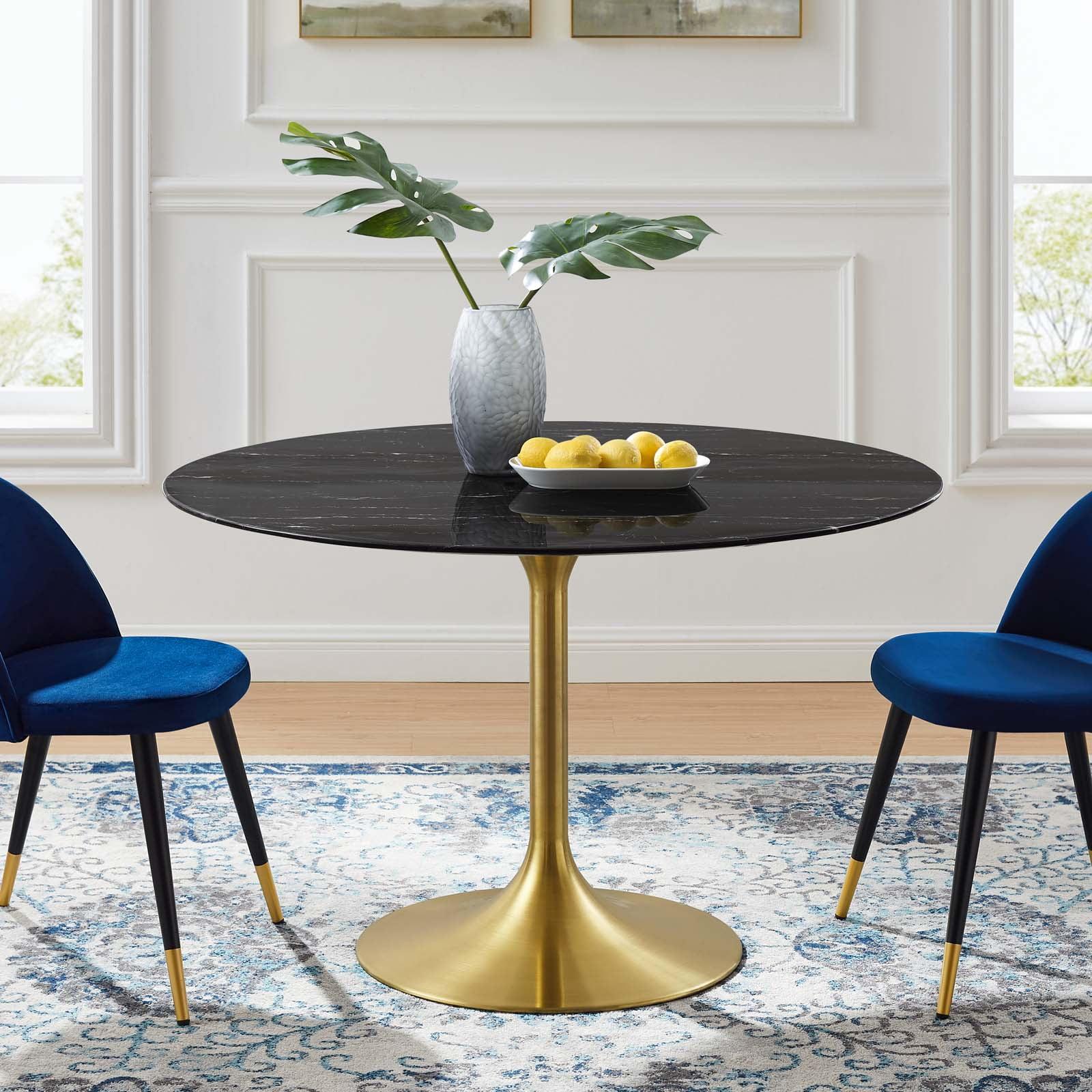 47" Round Black Marble Dining Table with Gold Base