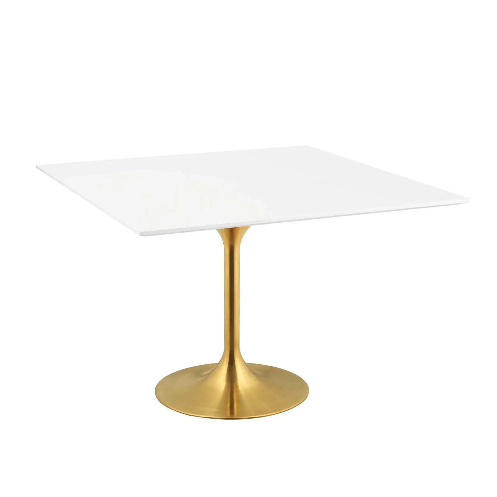Contemporary 47" Square Mid-Century Modern Dining Table in Gold White