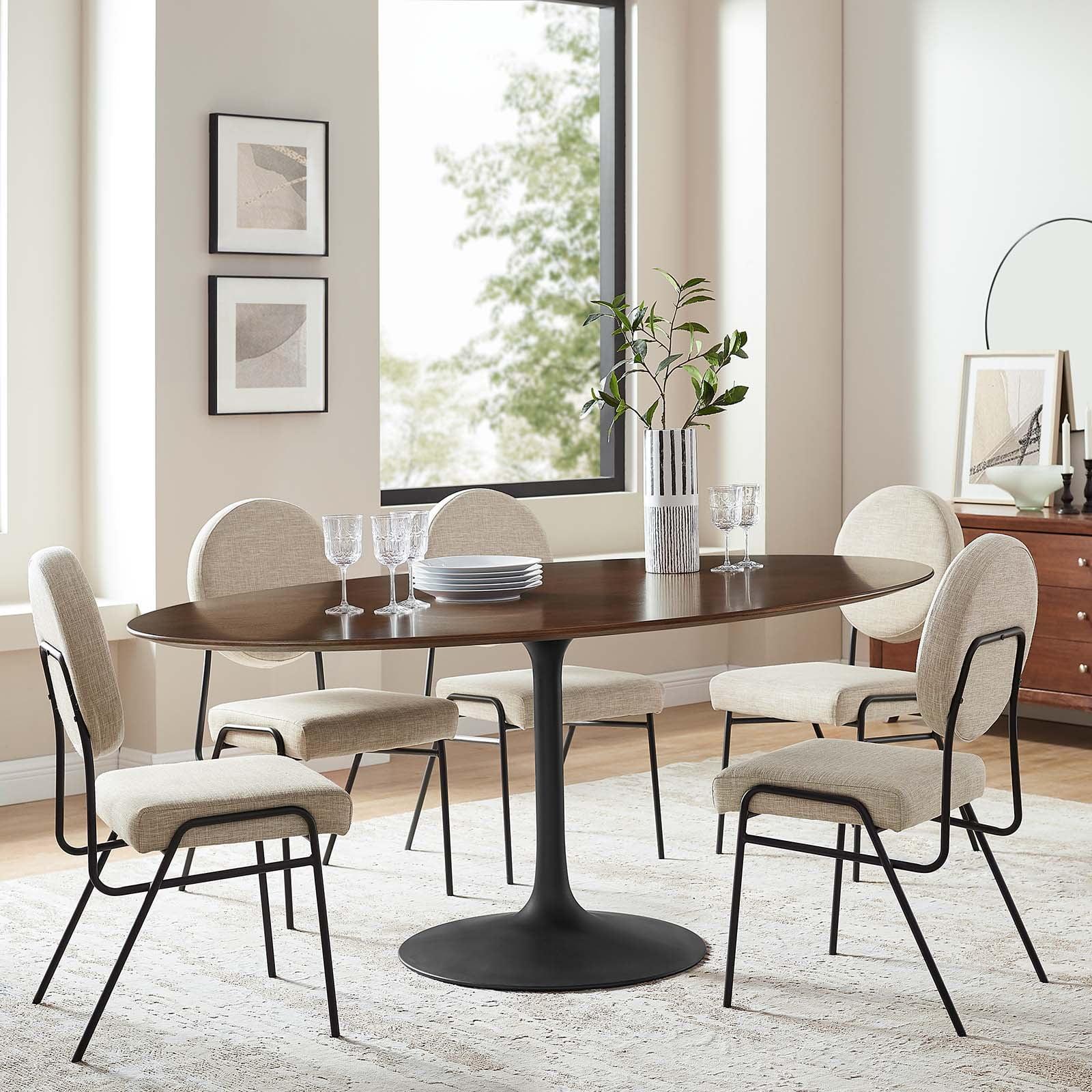 Walnut and Black Oval Mid-century Modern Dining Table