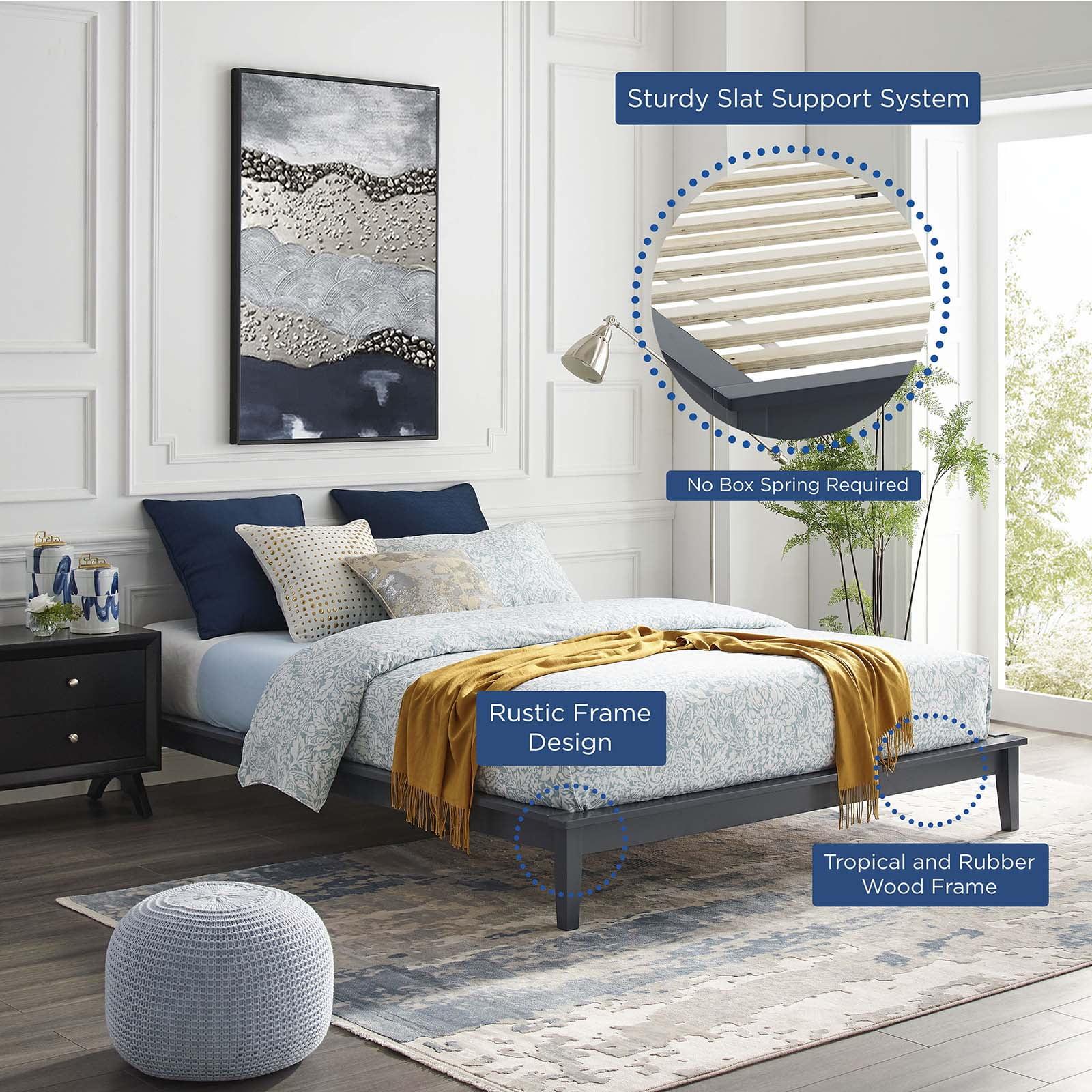 Modway Lodge Queen Modern Solid Wood Platform Bed Frame in Gray