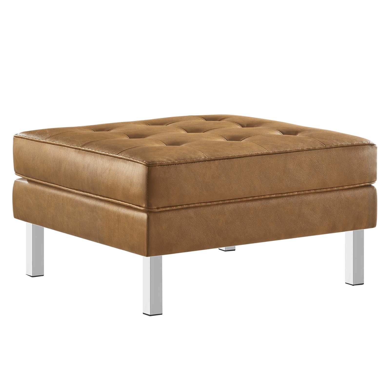 Loft Tufted Upholstered Faux Leather Ottoman Silver/Tan - Modway