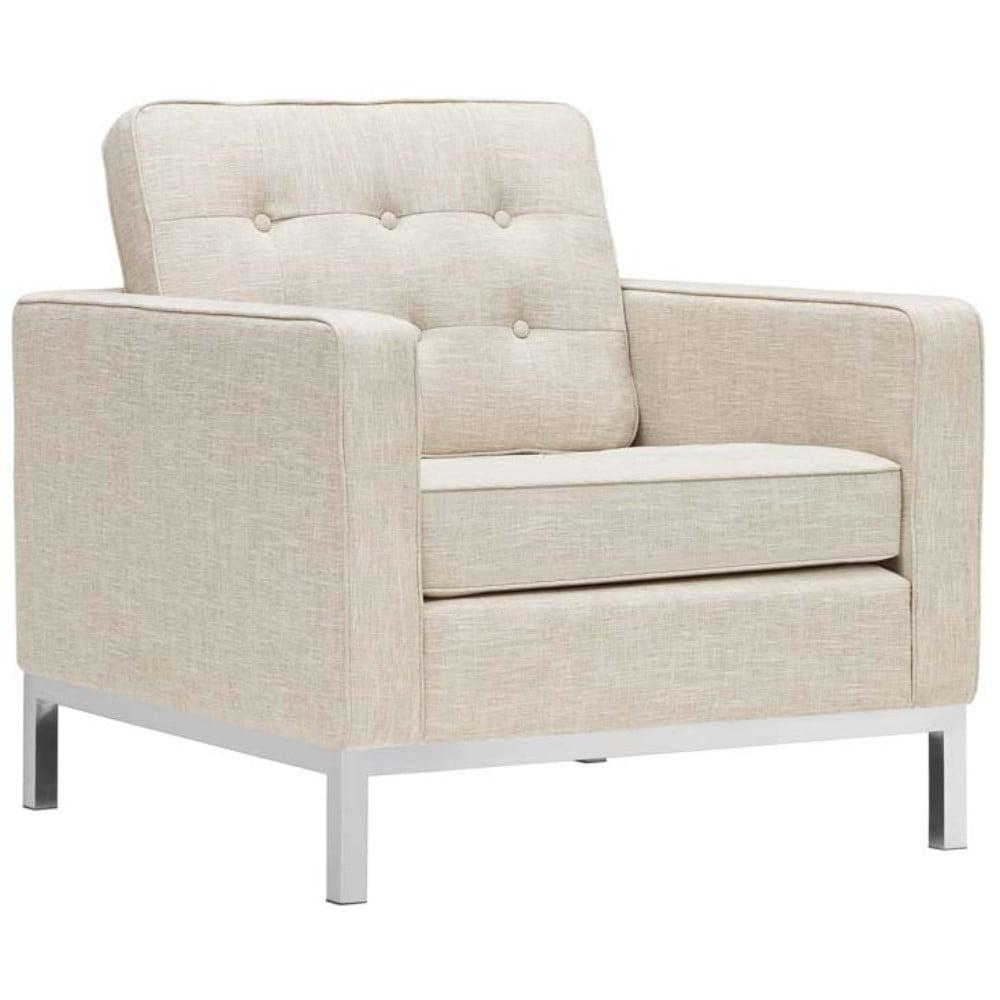 Modway Loft Upholstered Fabric Armchair in Beige