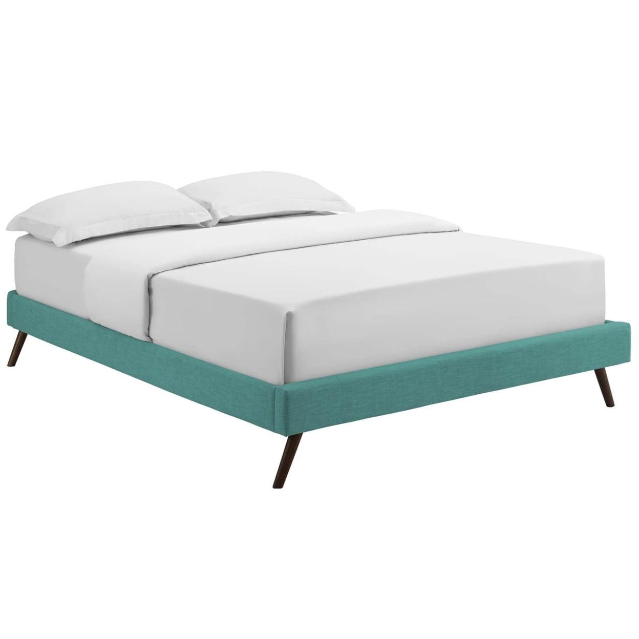 Loryn King Teal Upholstered Wood Frame Bed with Slats