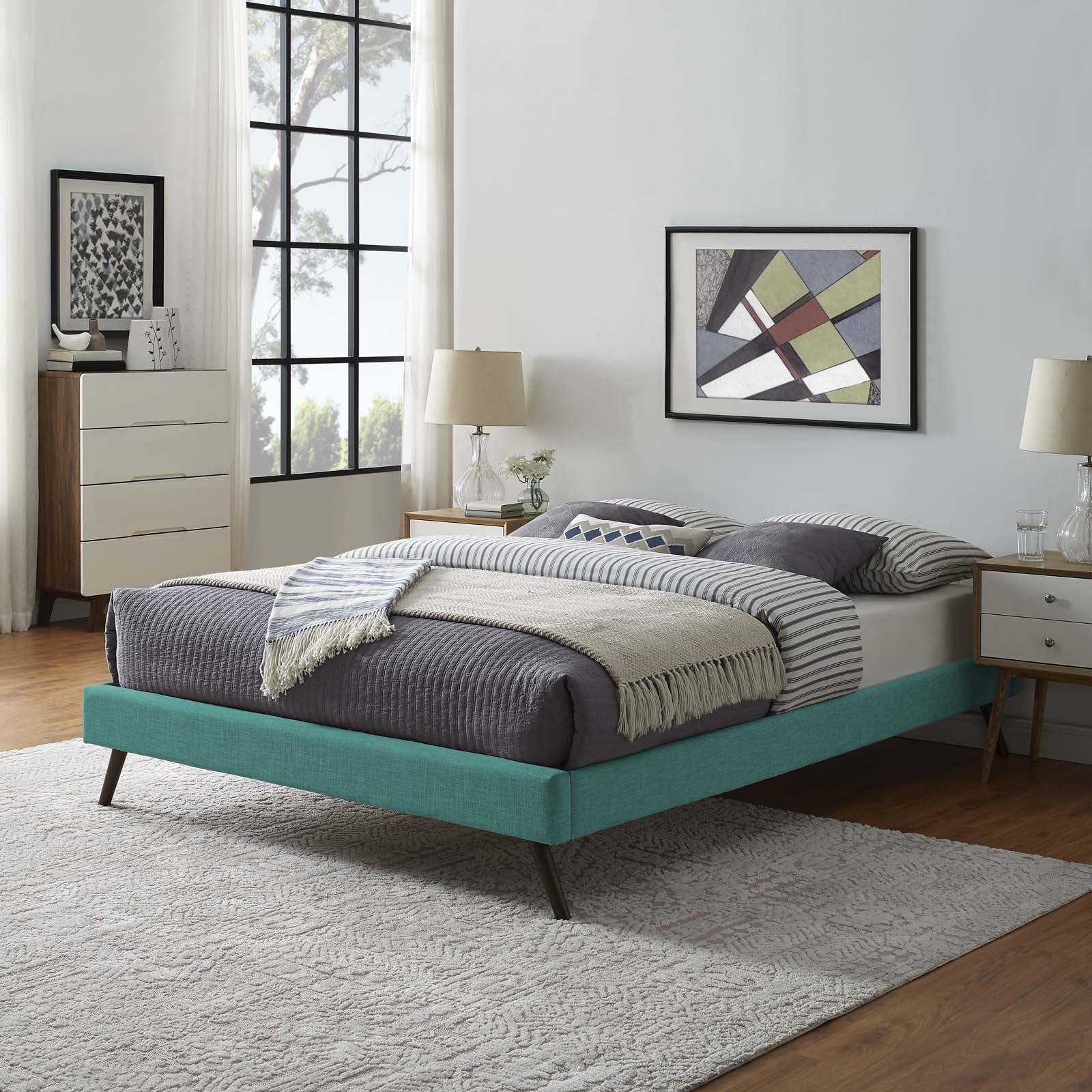 Loryn King Teal Upholstered Wood Frame Bed with Slats