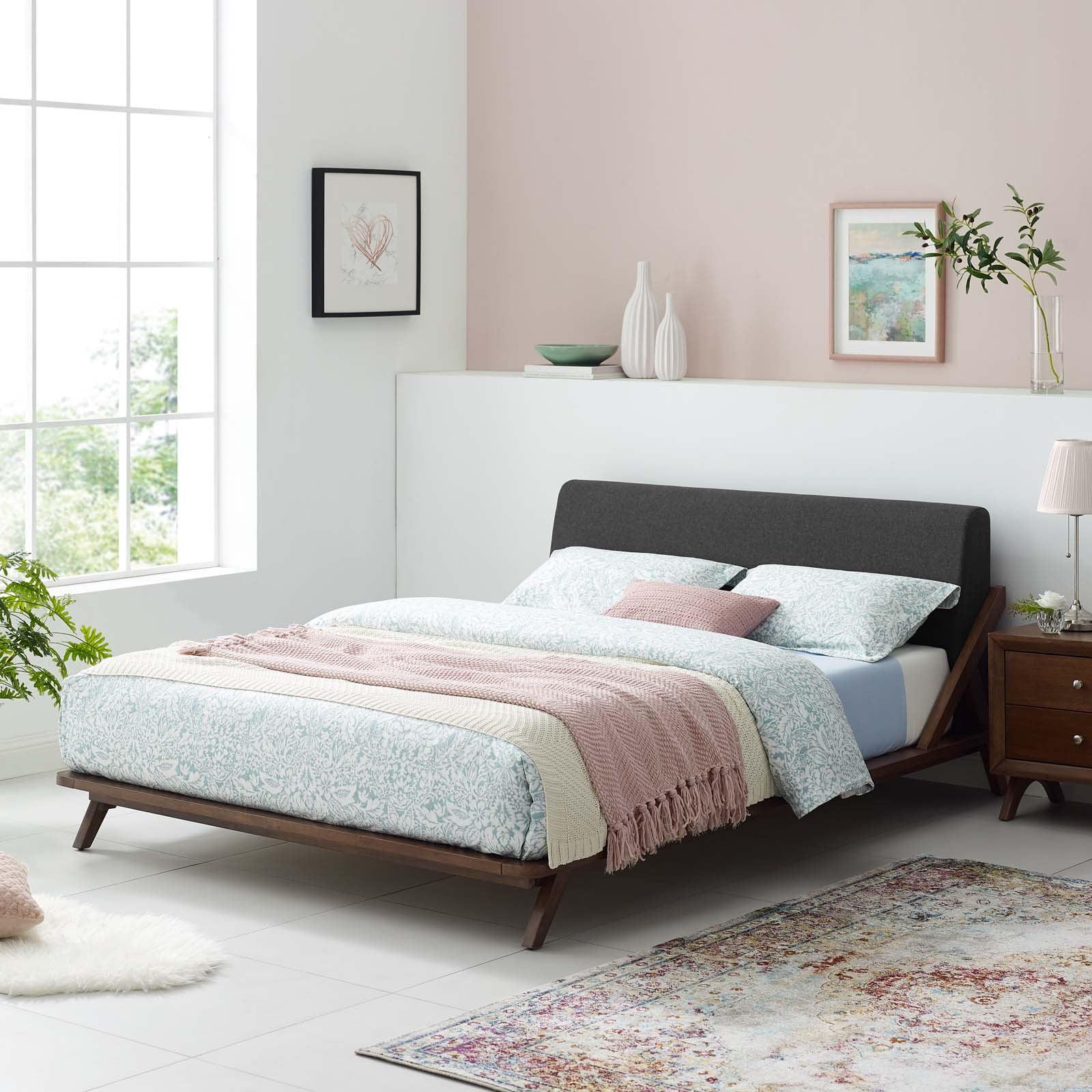 Modway Luella Queen Upholstered Fabric Platform Bed in Walnut Gray