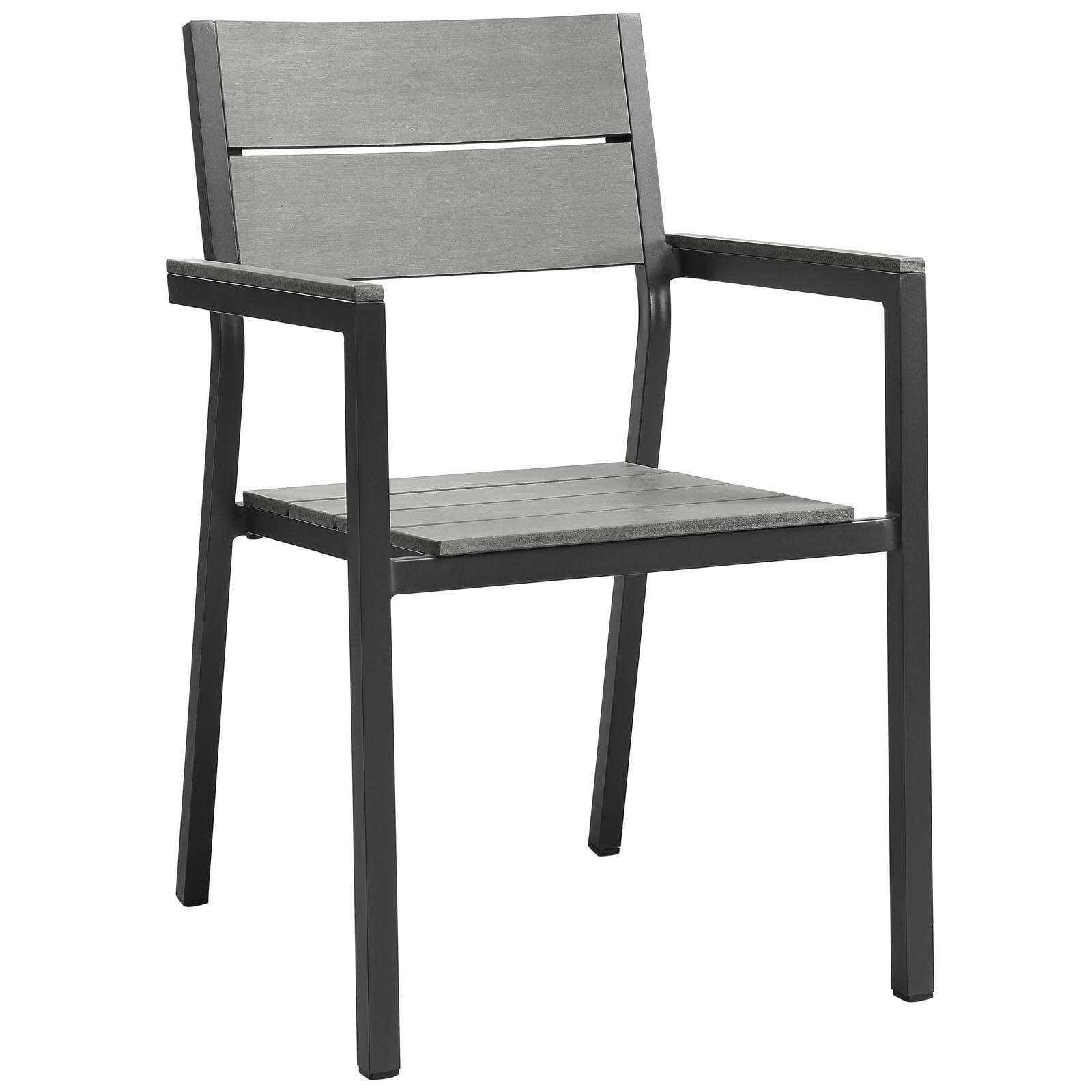 Modway Maine Outdoor Patio Dining Armchair – All-Weather Aluminum Frame Chair with Slatted Back and Armrests