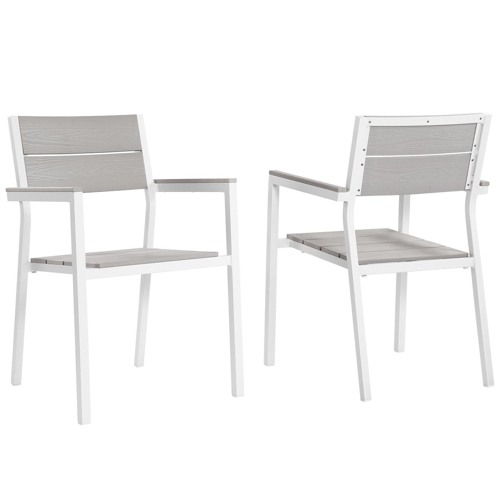 BSD National Supplies Maine Aluminum Outdoor Patio Two Arm Chairs in White Light Gray by Modway (Set of 2)