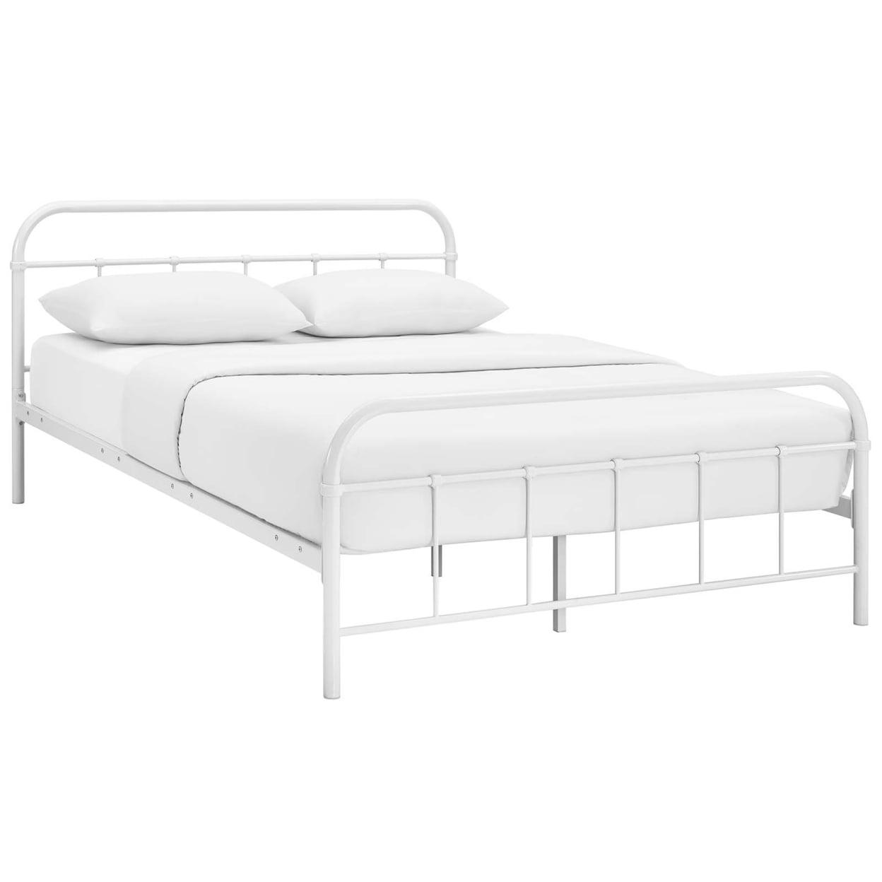 Maisie White Queen Metal Bed Frame with Headboard