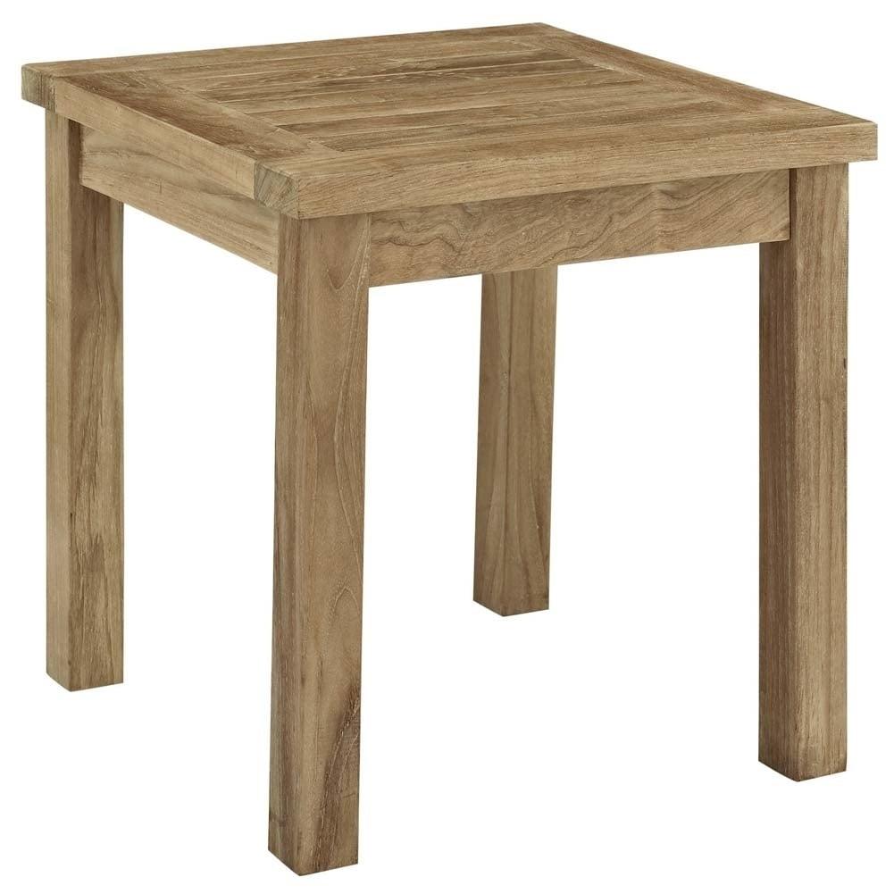 Modway Marina Modern Wood Patio Teak Side Table in Natural Finish