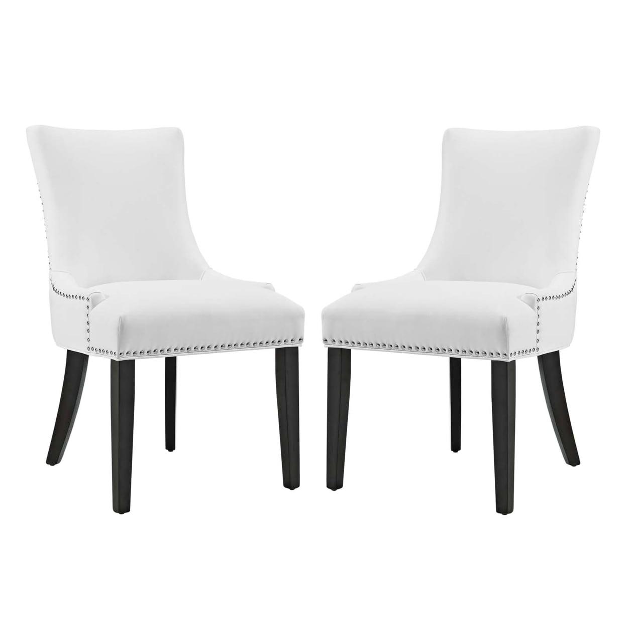 White Faux Leather Upholstered Side Chair with Wood Legs