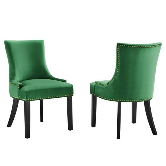 Set of 2 Marquis Performance Velvet Dining Chairs Emerald - Modway: Upholstered Wood Frame, Spot Clean
