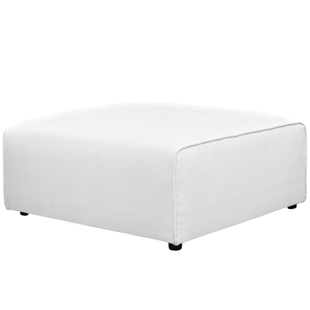 Luxurious White Tufted Fabric Ottoman, 37" Square Modern Design