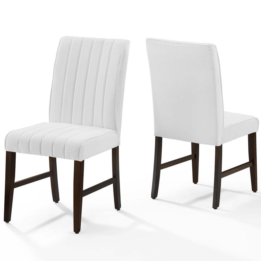 White Upholstered Parsons Side Chair with Wood Legs, Set of 2