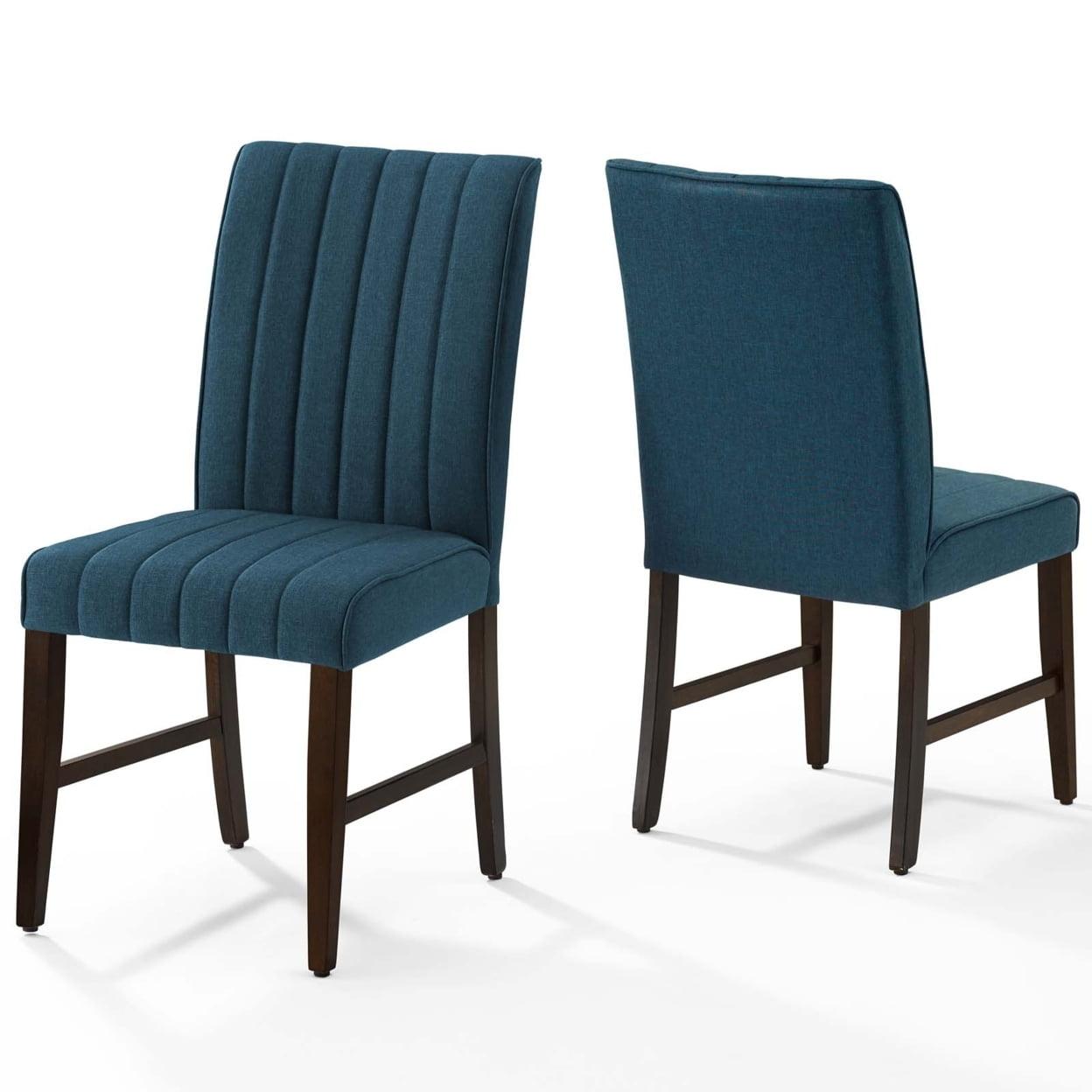 Modway Motivate Channel Tufted Upholstered Fabric Dining Chair Set of 2 in Blue