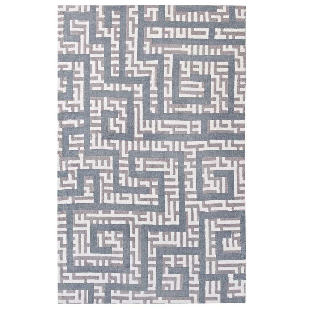 Ivory, Light Gray & Sky Blue Geometric Synthetic 8'x10' Area Rug