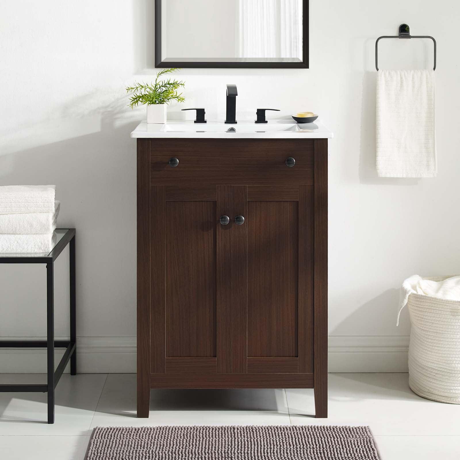 Nantucket 24" Walnut and White Wooden Bathroom Vanity