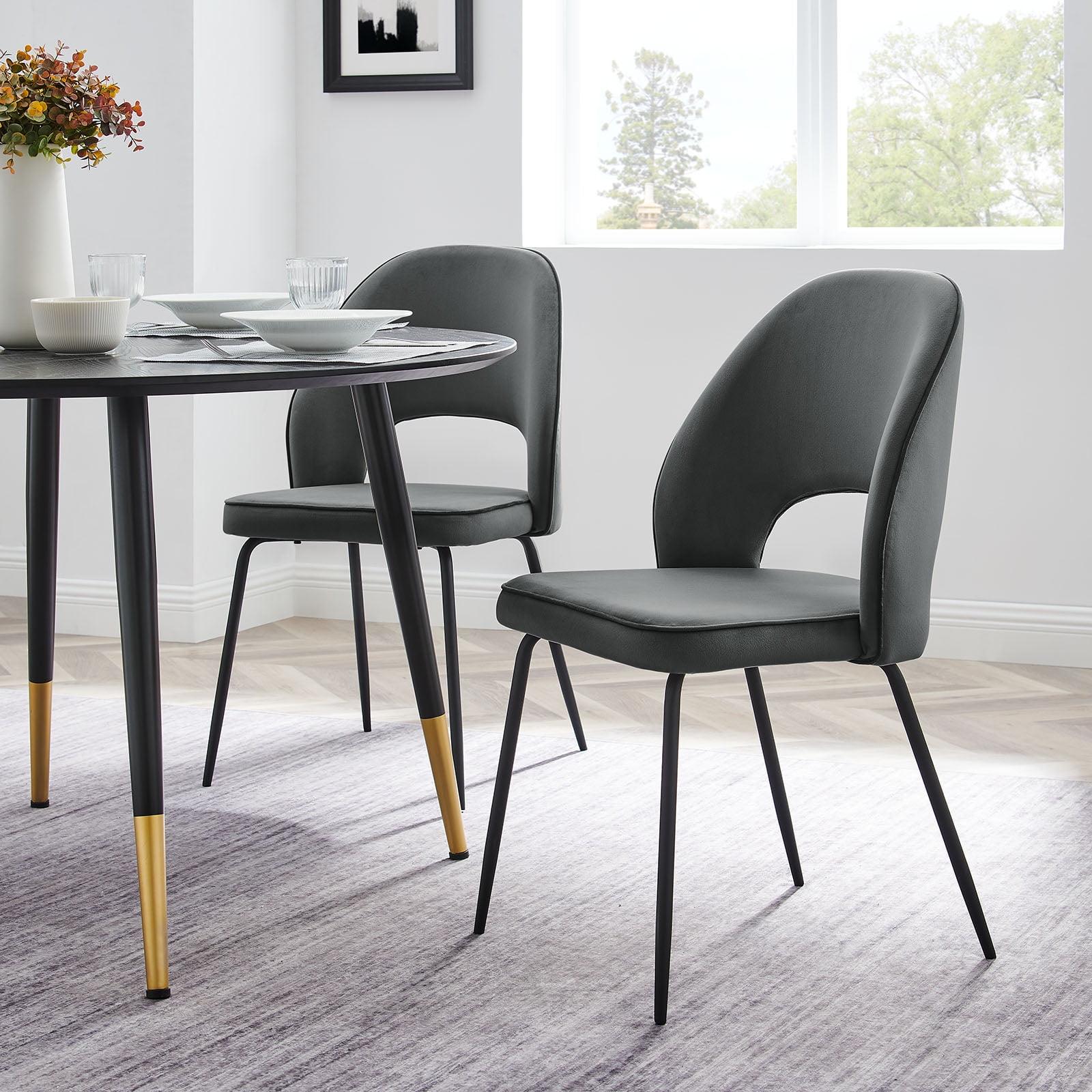 Modway Nico 18.5" Velvet Dining Chairs in Gray/Black (Set of 2)