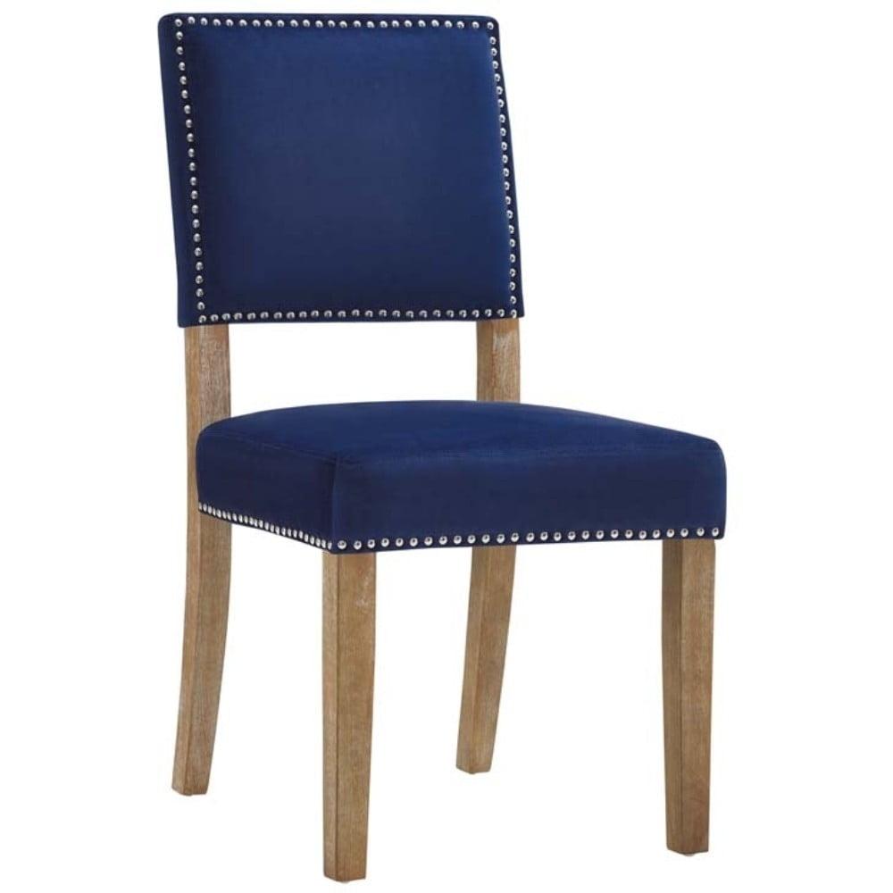 Elegant Navy Velvet Upholstered Dining Side Chair with Nailhead Trim