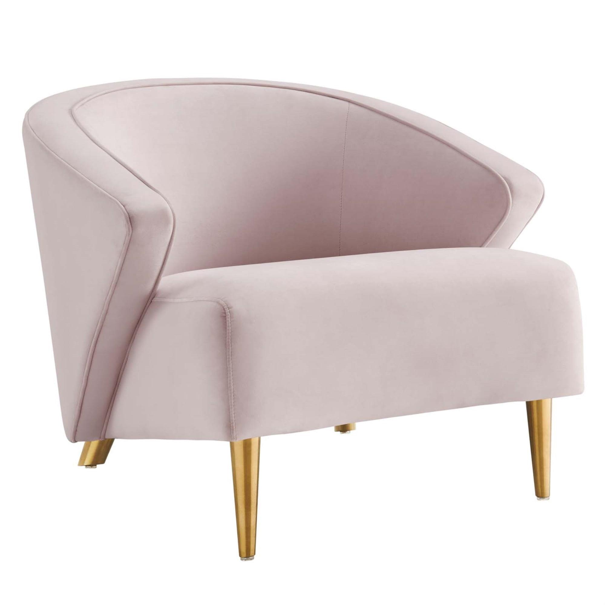 Pink Velvet Mid-Century Modern Accent Chair with Gold Legs