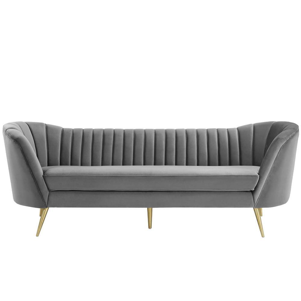 Silver Orchid Adams Vertical Channel Tufted Curved Velvet Sofa by Modway