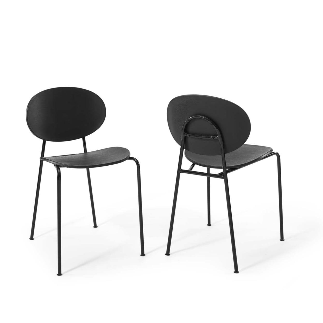 Black Metal Mid-Century Modern Stackable Side Chair Set