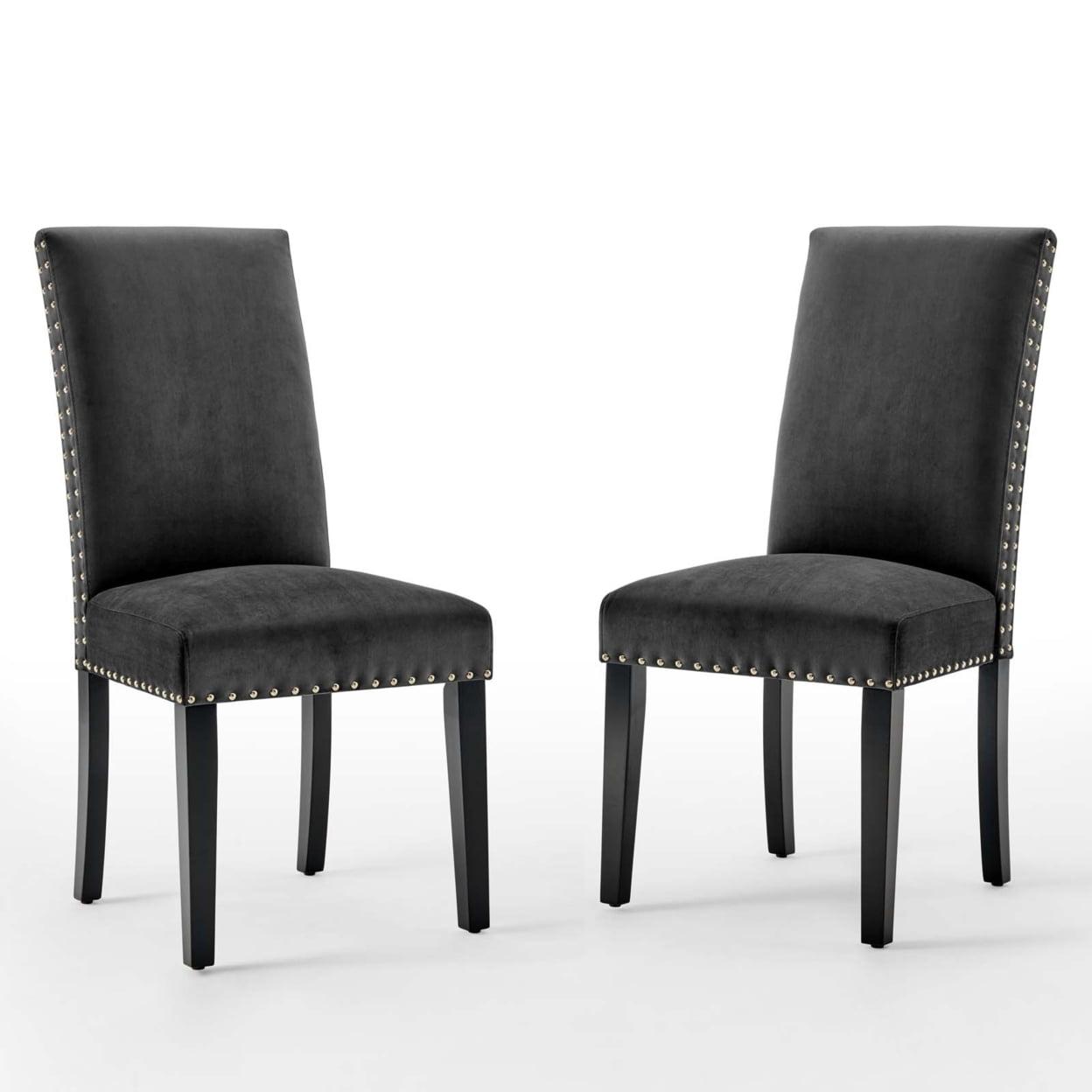 Modway Silver Orchid Lind Velvet Nailhead Trim Dining Side Chairs