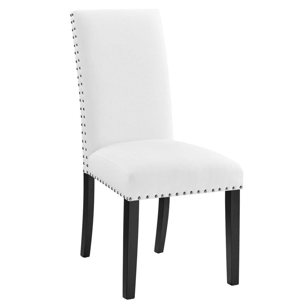 White Upholstered Parsons Side Chair with Nailhead Trim