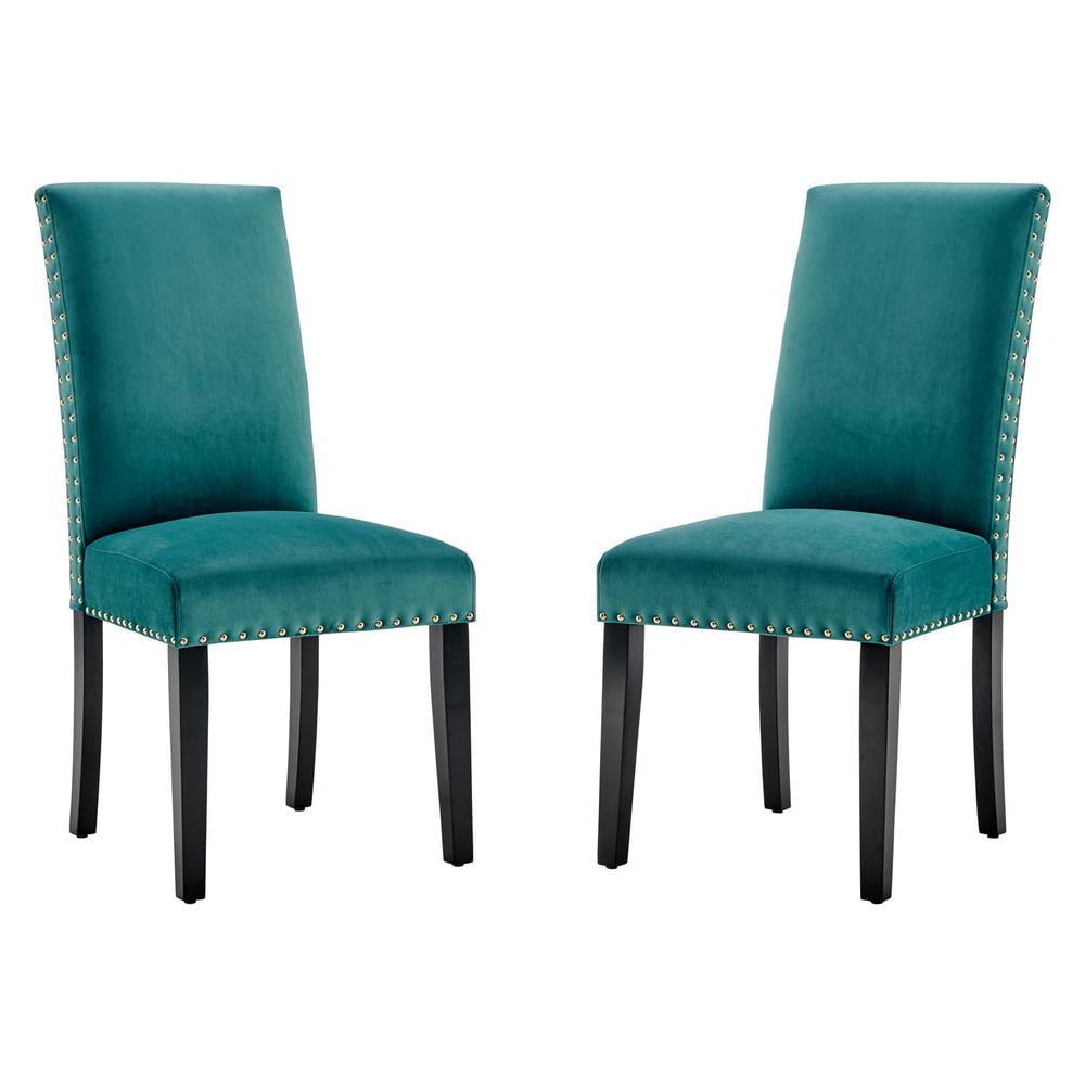 Modway Silver Orchid Lind Velvet Nailhead Trim Dining Side Chairs