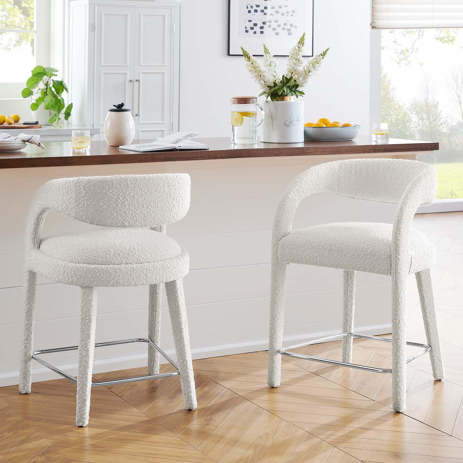Modway Pinnacle Boucle Upholstered Counter Stool Set of Two