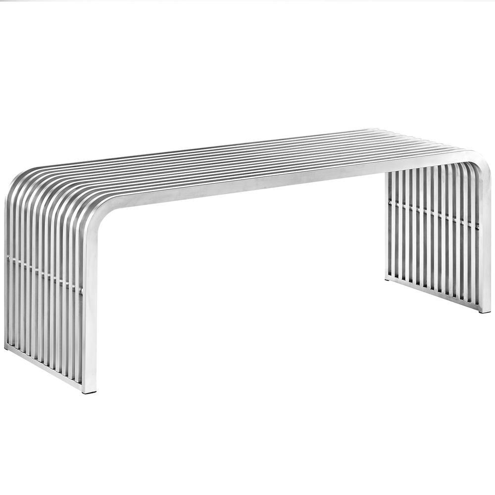 Modway 47" Silver Stainless Steel Modern Bench