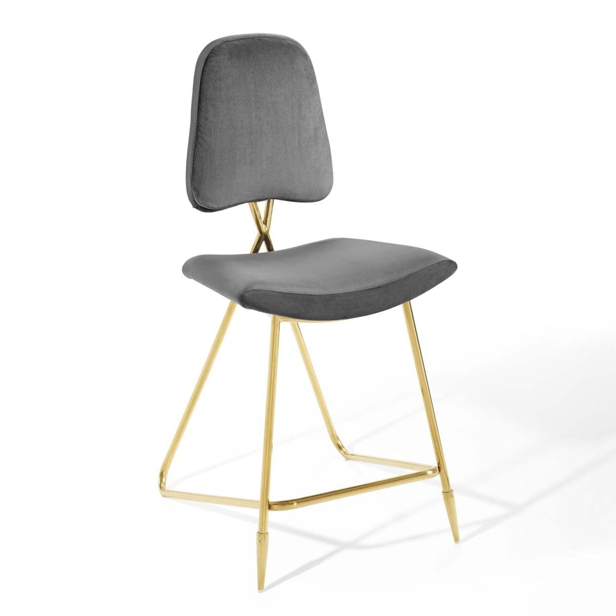 ErgoComfort Gray Velvet and Gold Metal Counter Stool 19"x41.5"