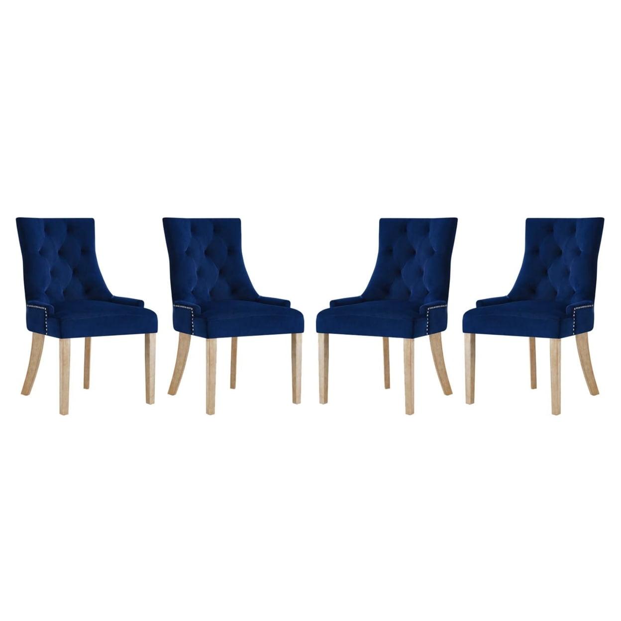 Elegant Navy Velvet Parsons Side Chair with Wood Accents, Set of 4