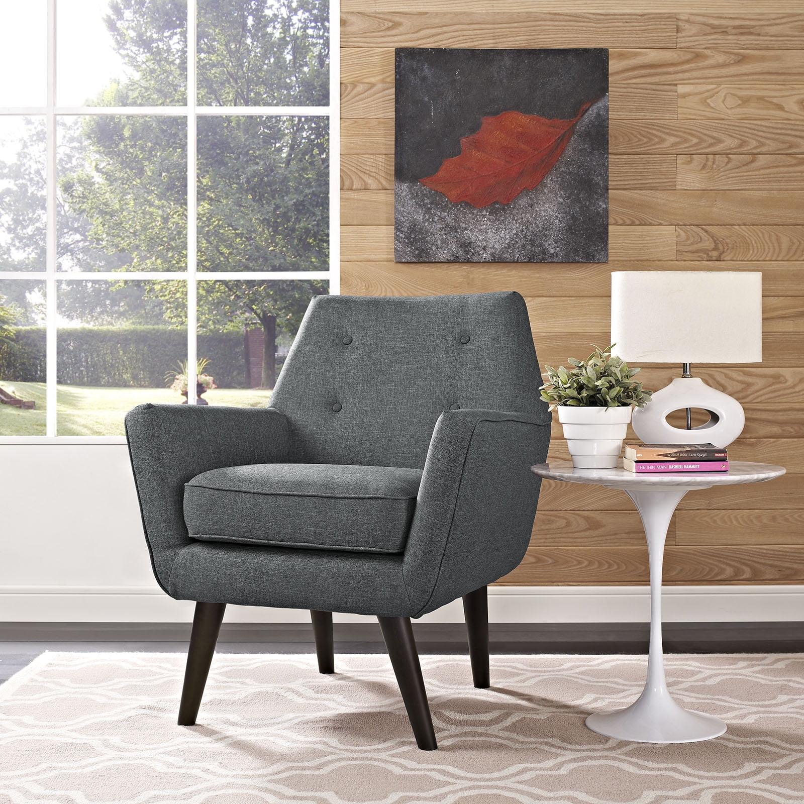 Mid-Century Modern Gray Upholstered Accent Chair with Wood Legs