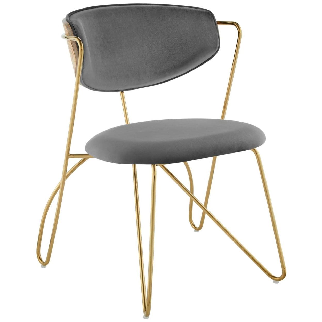 Gold Gray Velvet Upholstered Dining Chair with Metal Frame