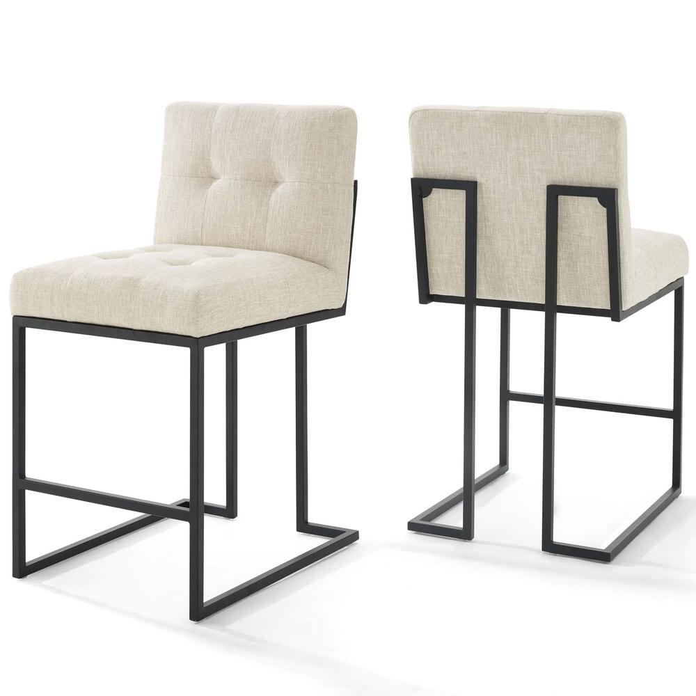 Privy 24.5" Black Stainless Steel Beige Fabric Counter Stool Set