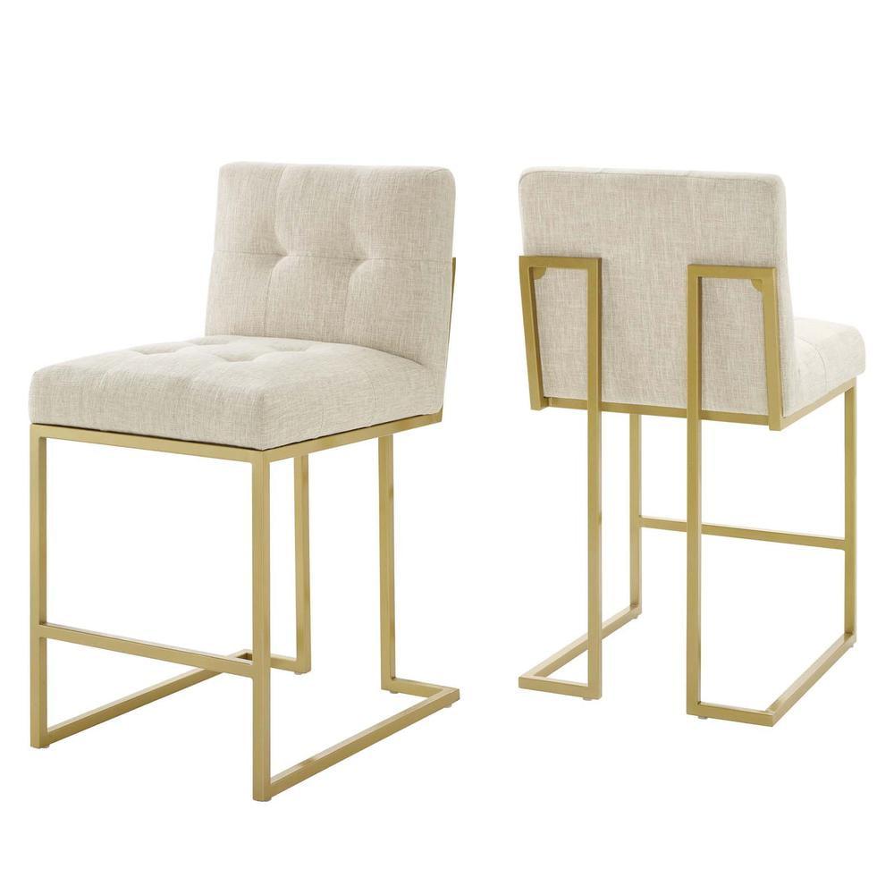 Set of 2 Privy Upholstered Fabric Counter Height Barstools Gold - Modway