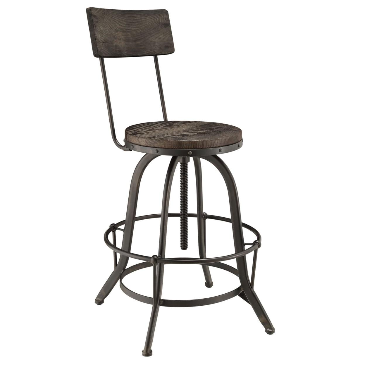 Rustic Modern Pine Wood & Metal Swivel Bar Stool in Black