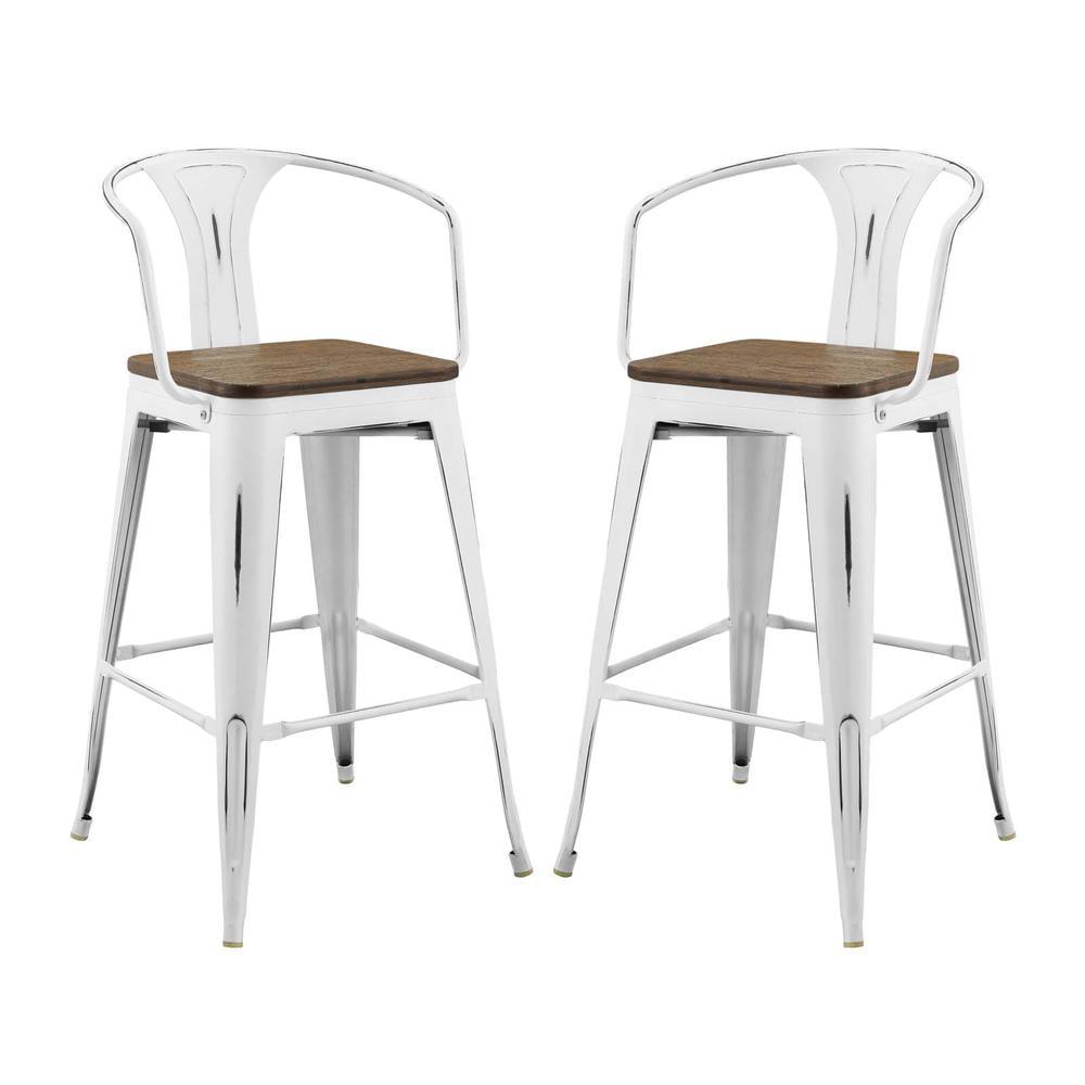 Promenade Vintage White Metal and Bamboo 41" Bar Stool Set