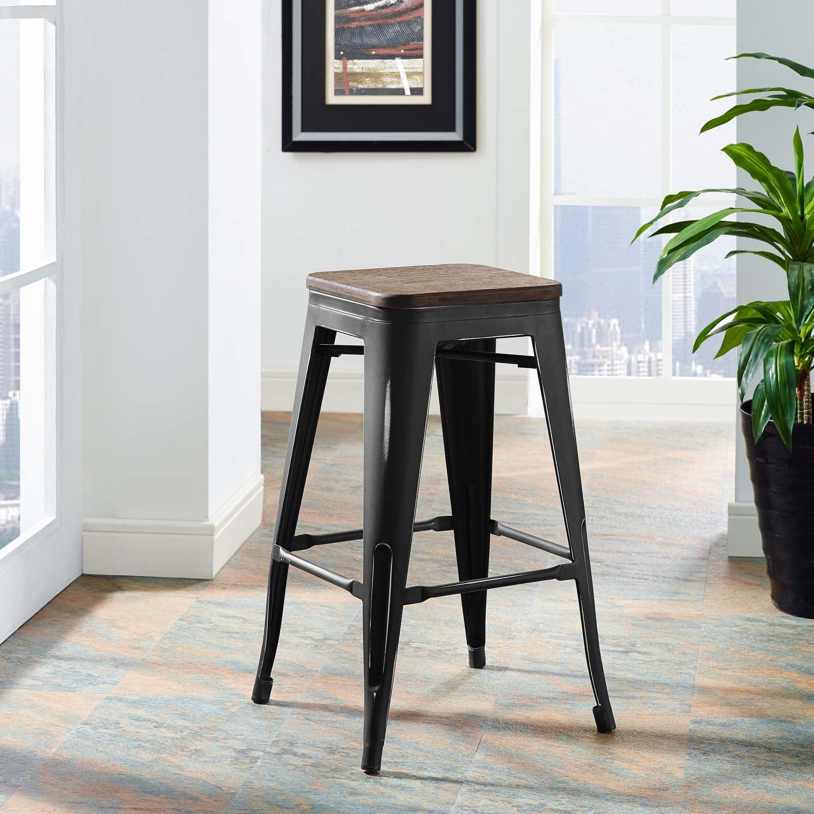 Eclectic Bamboo & Metal 26" Backless Counter Stool in Black