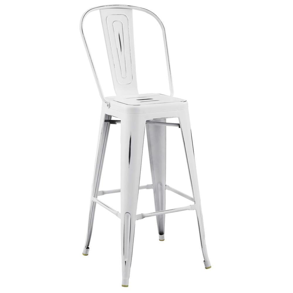 Vintage White Metal High-Back Bistro Bar Stool