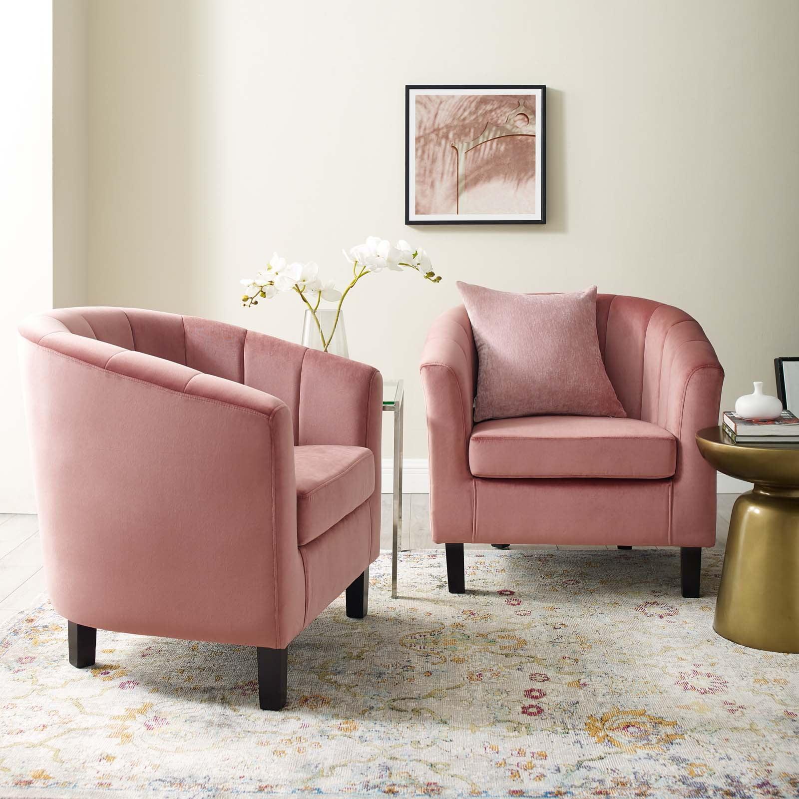 Dusty Rose Velvet Barrel Accent Chair