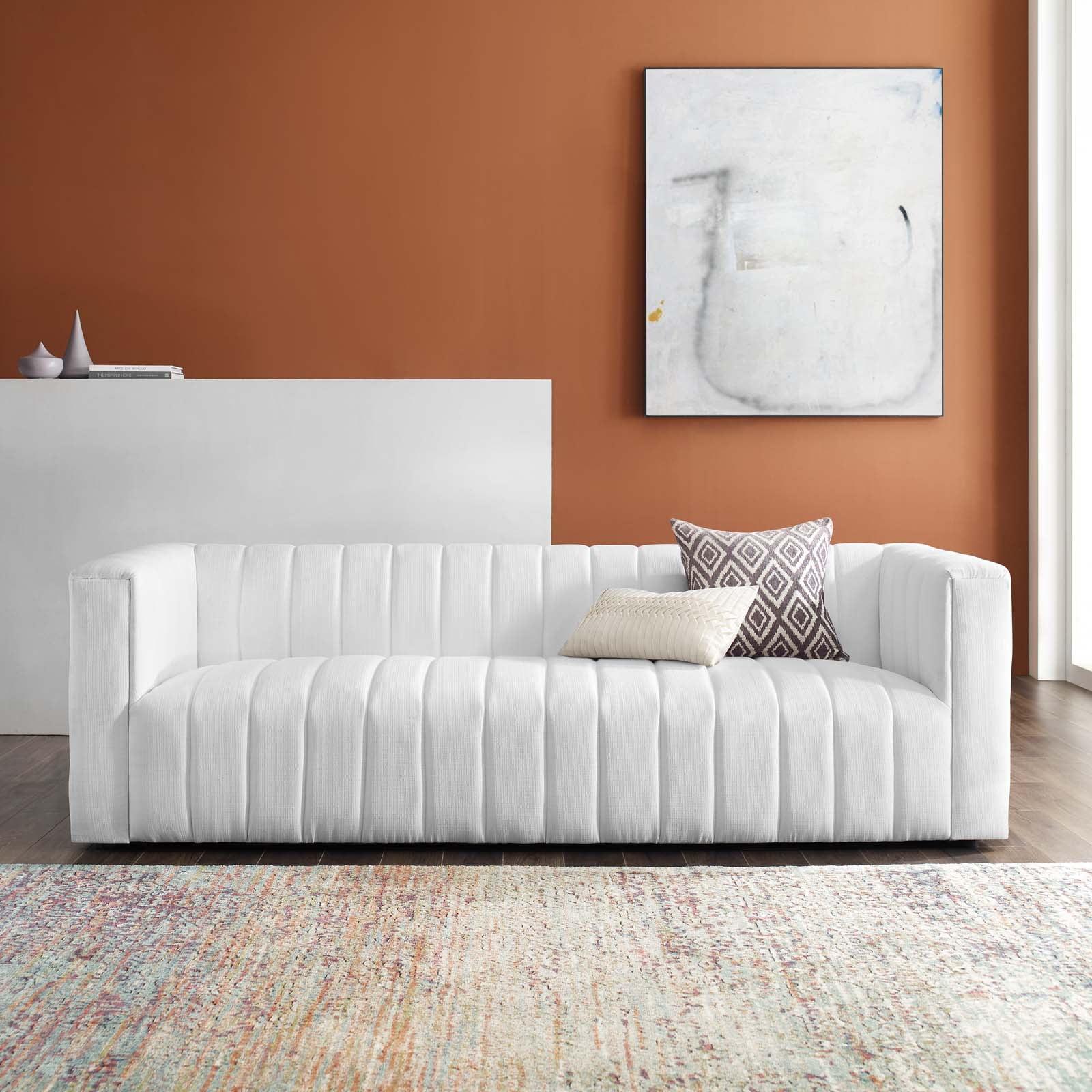 Reflection White Tufted Upholstered Fabric Sofa