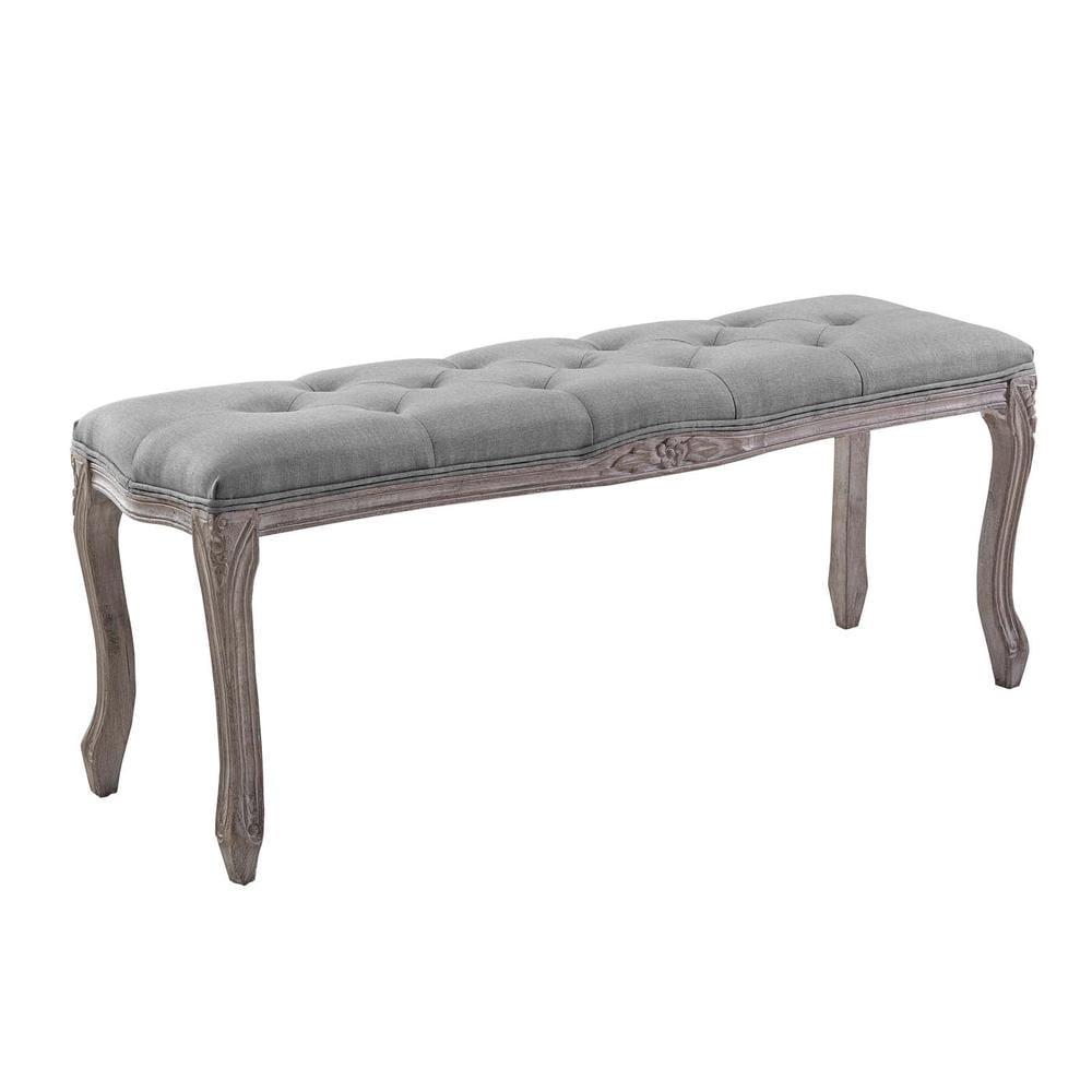 Ergode Regal Vintage French Upholstered Fabric Bench - Light Gray