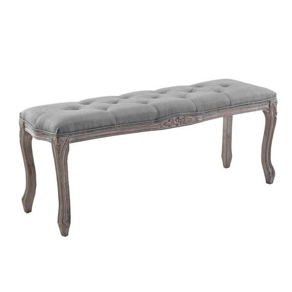 Ergode Regal Vintage French Upholstered Fabric Bench - Light Gray
