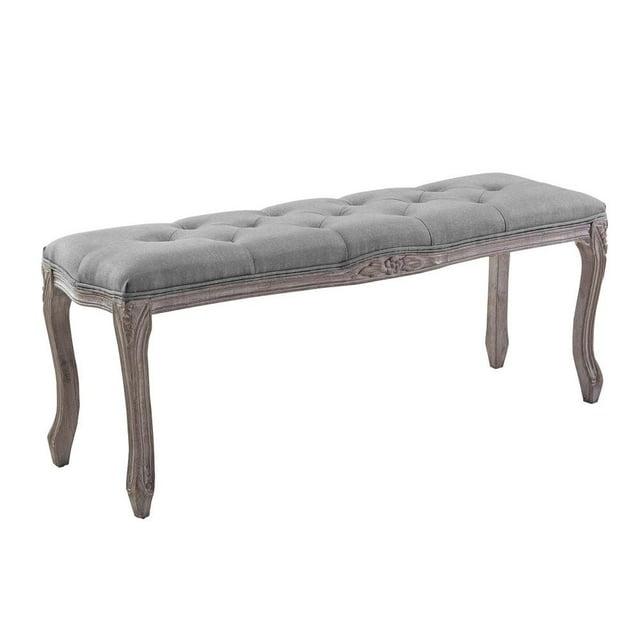 Ergode Regal Vintage French Upholstered Fabric Bench - Light Gray