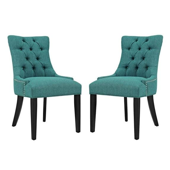 Modway Regent Dining Side Chair Fabric Set of 2 in Teal