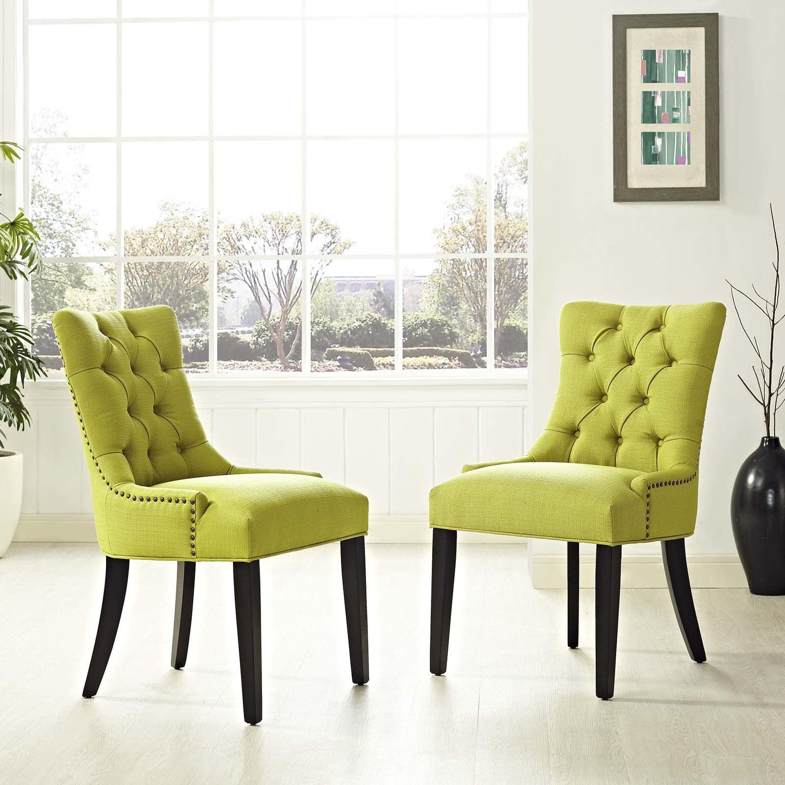 Regent Wheatgrass Tufted Button Upholstered Wood Side Chair Set